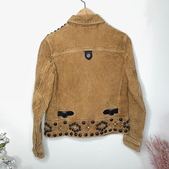 COACH 1941 Suede Lambs Leather Studded Jacket Tan Camel Sz 6 MSRP $1795 - Picture 4 of 12